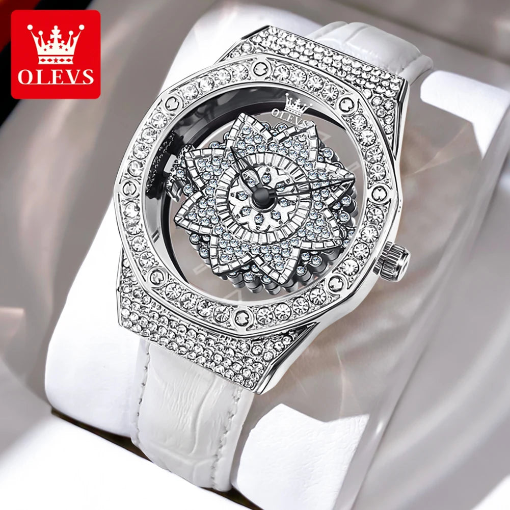 OLEVS 9996 Damen-Armbanduhr Luxus Diamant Drehbares Zifferblatt Wasserdichte Quarzuhr für Damen Top-Marke Original Damen-Handuhr
