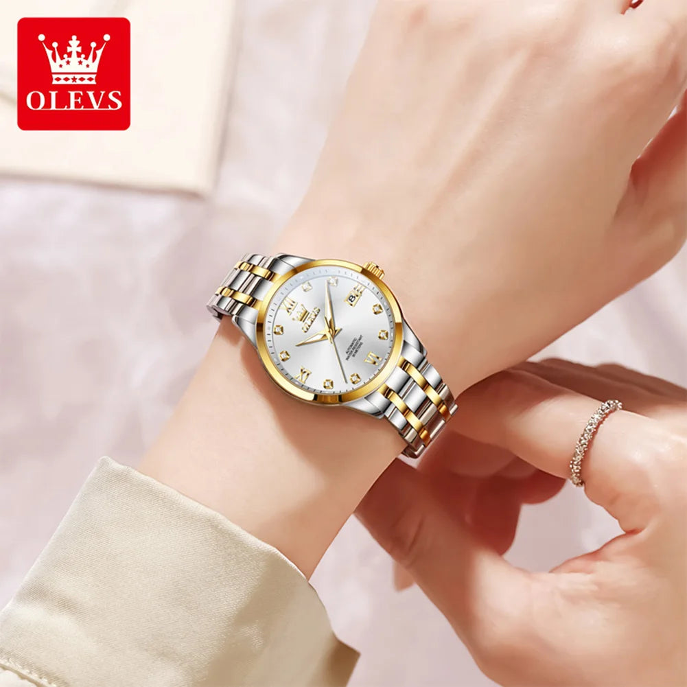 OLEVS 9946 Automatische Damenuhr Modische Diamantskala Original Mechanische Uhr Für Damen Kalender Luxus-Kleideruhr