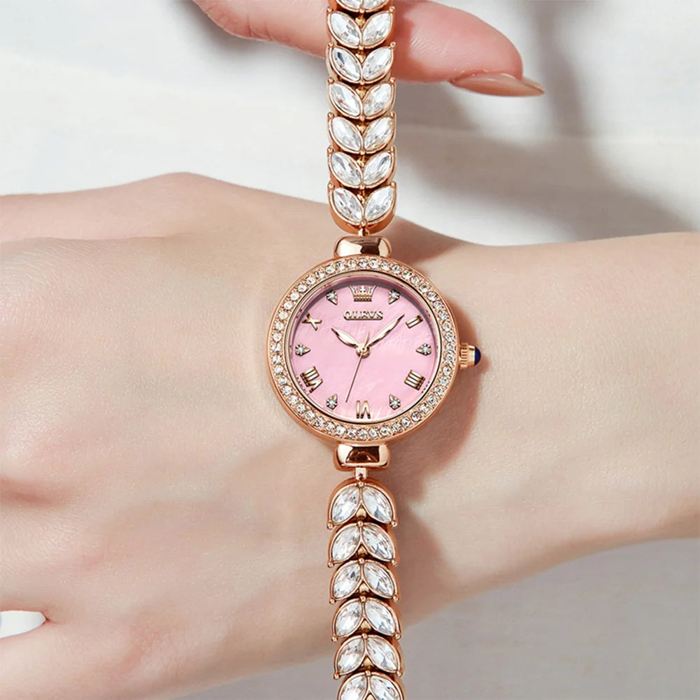 OLEVS 9971 Quarzuhr für Damen, römisches Zifferblatt, elegante Damenuhr, modisch, wasserdicht, leuchtend, originelle Luxus-Armbanduhr