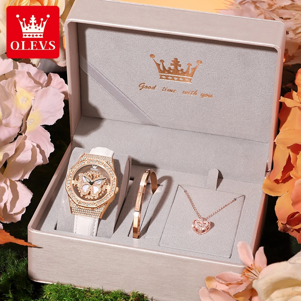 OLEVS 9996 Damen-Armbanduhr Luxus Diamant Drehbares Zifferblatt Wasserdichte Quarzuhr für Damen Top-Marke Original Damen-Handuhr