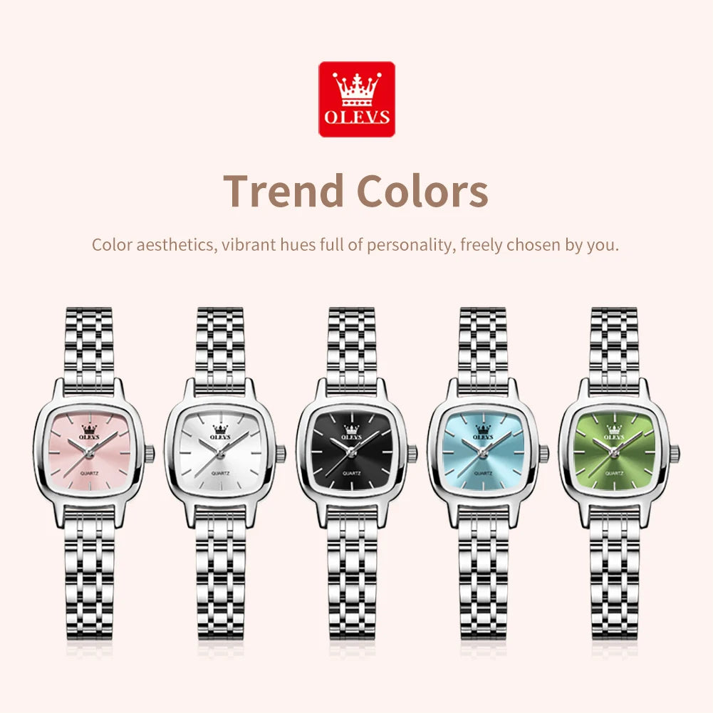 OLEVS 5675 Uhren für Damen Edelstahl Elegant Quadratisch Quarz Uhr Wasserdicht Leuchtend Damenuhren Geschenkbox Reloj