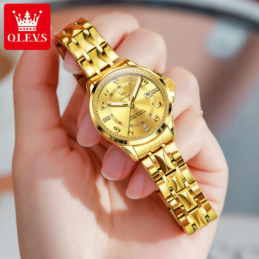 OLEVS 2910 Uhr für Herren und Damen, Luxuriöse Quarz-Paaruhren, Wasserdichte Edelstahl-Armbanduhr mit Diamant-Zifferblatt