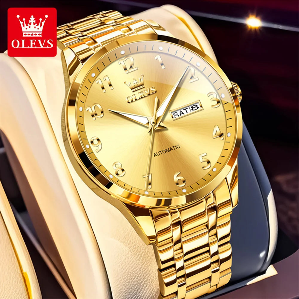 OLEVS 7078 Herren Automatikuhr Top-Marke Doppelte Kalender Mechanische Uhr Für Männer Ziffernblatt Business Armbanduhr Stahlarmband