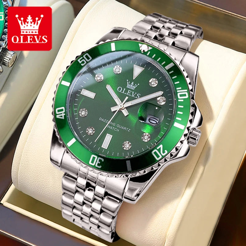 OLEVS 9809 Herrenuhr Luxus Mode Datum Quarzuhr für Herren Edelstahl Original Wasserdicht Business Herren-Armbanduhr