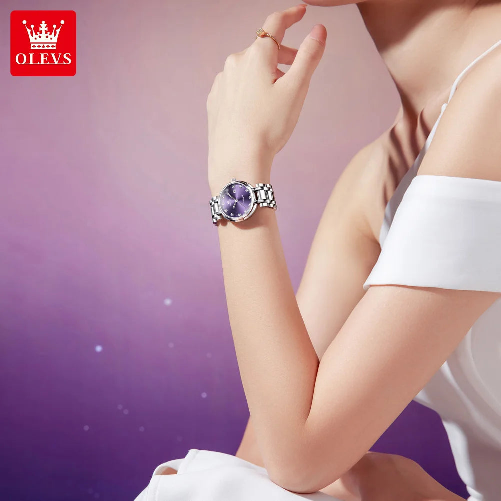 OLEVS 5575 Schlichte Mode-Quarzuhr für Damen mit Kalenderanzeige, Edelstahl, wasserdicht, luxuriöse Damenuhr