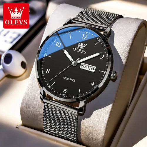 OLEVS 2996 Neue Uhren Herren Original Wochentag Quarzarmbanduhren Wasserdichte Leuchtuhren für Herren Geschenkbox Slim Reloj