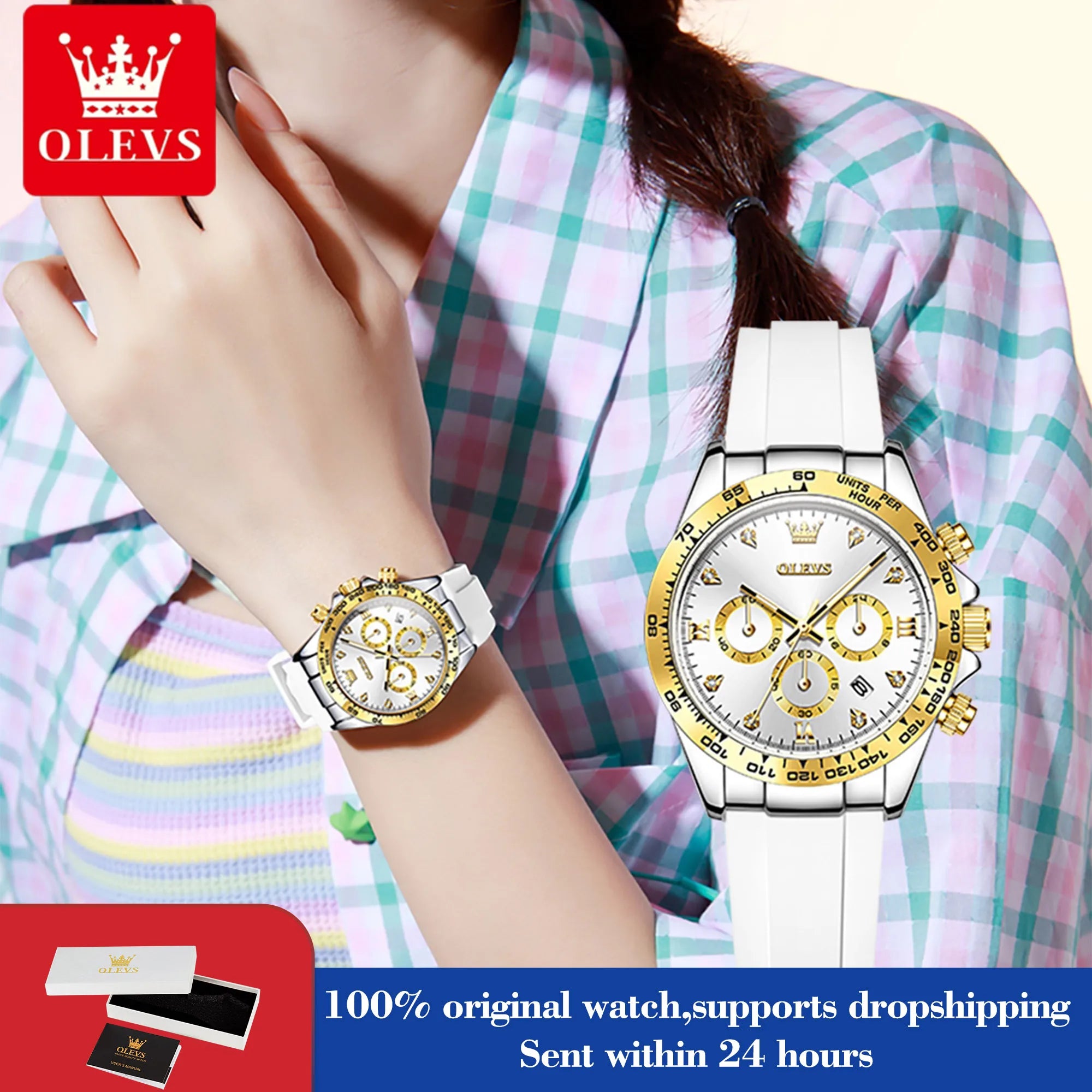 OLEVS 5618 Damenarmbanduhren Mode Kalender Quarzuhr für Damen Luxus Chronograph Wasserdichtes Silikonarmband Damenuhr