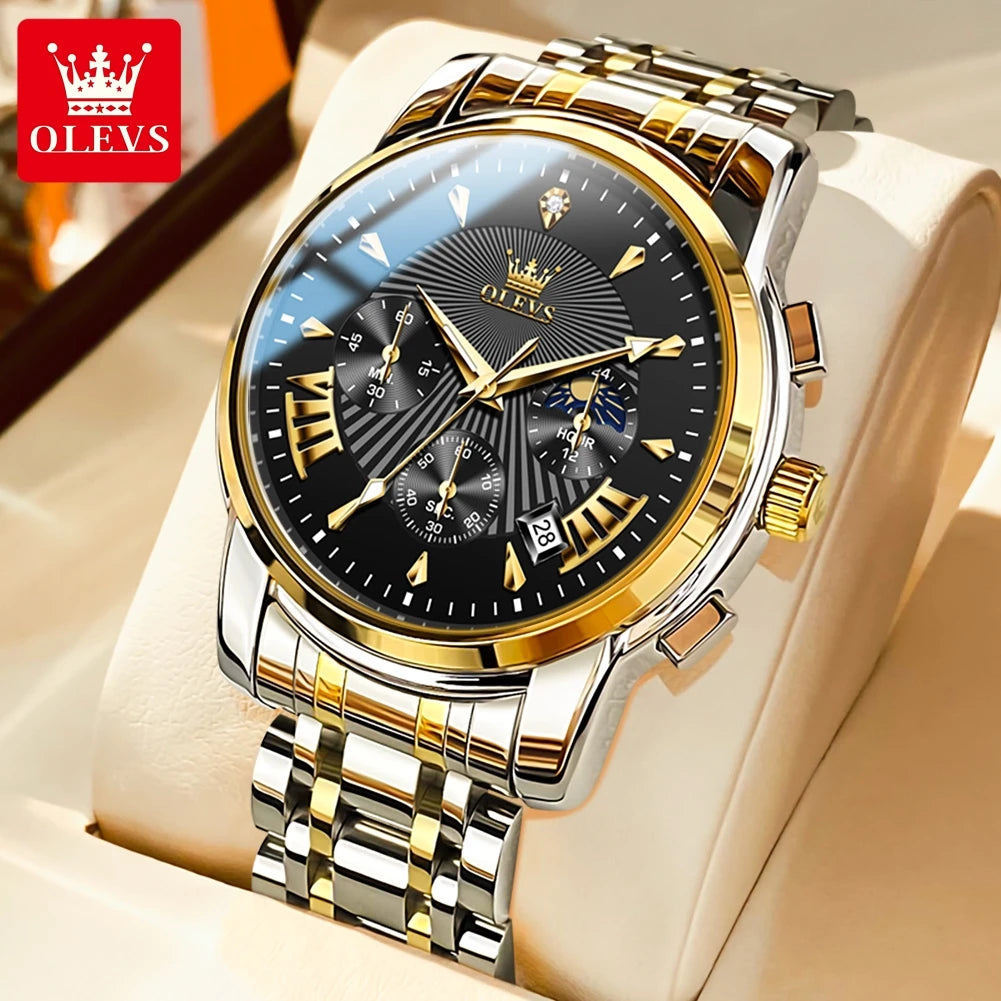 OLEVS 2892 Uhr Herren Schlicht Luxus Quarz Uhr für Herren Top Marke Chronograph Mondphase Wasserdichte Dress-Armbanduhr Leuchtend
