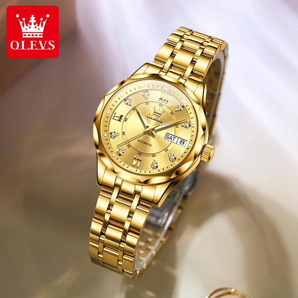 OLEVS 6727 Automatikuhr Damen Top Marke Luxus Wasserdichte Mechanische Uhr Für Frauen Doppelkalender Damen Kleideruhr