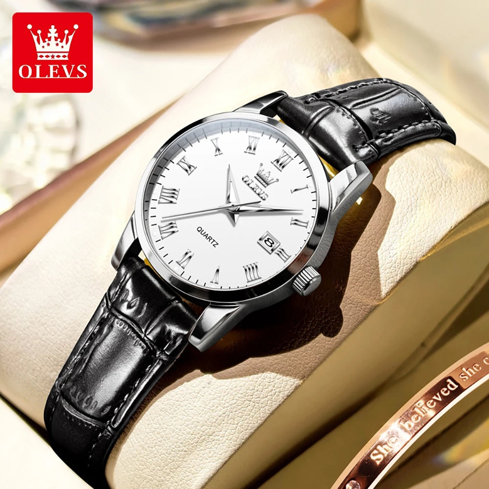 OLEVS 5892 Damenuhr Datum Quarzuhr für Damen Lederarmband Wasserdicht Damenuhr Mode Elegant Reloj
