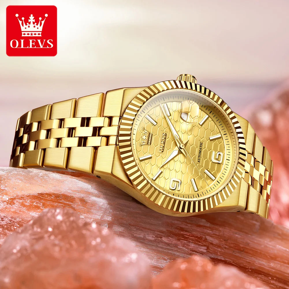 OLEVS 7105 Mens Watch Original Luxury Automatic Mechanical Watches Stainless Steel Waterproof Luminous Date Watches Gifts Box