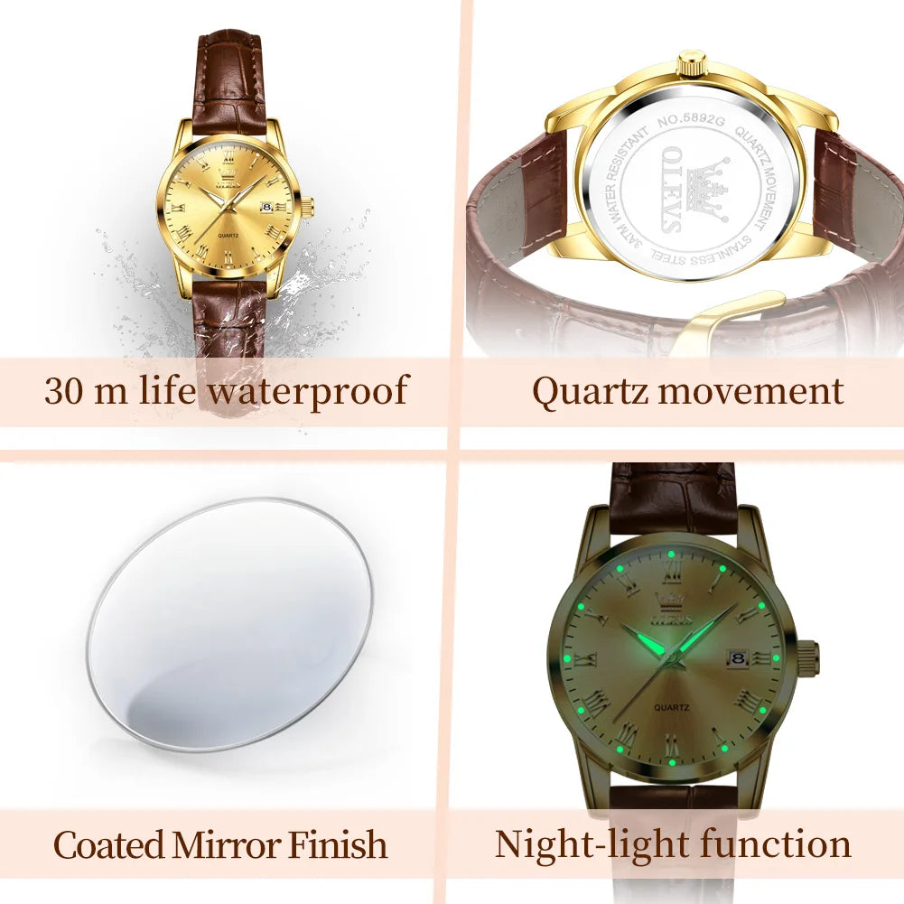 OLEVS 5892 Damenuhr Datum Quarzuhr für Damen Lederarmband Wasserdicht Damenuhr Mode Elegant Reloj