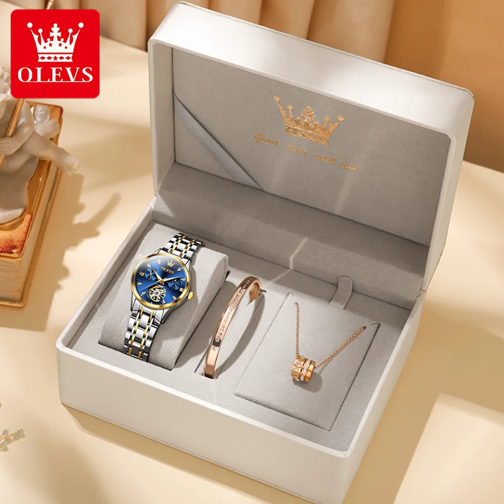 OLEVS Automatische mechanische Uhren für Damen, wasserdicht, leuchtend, Mondphase, Handuhr, Original Luxus Damenarmbanduhren 6608