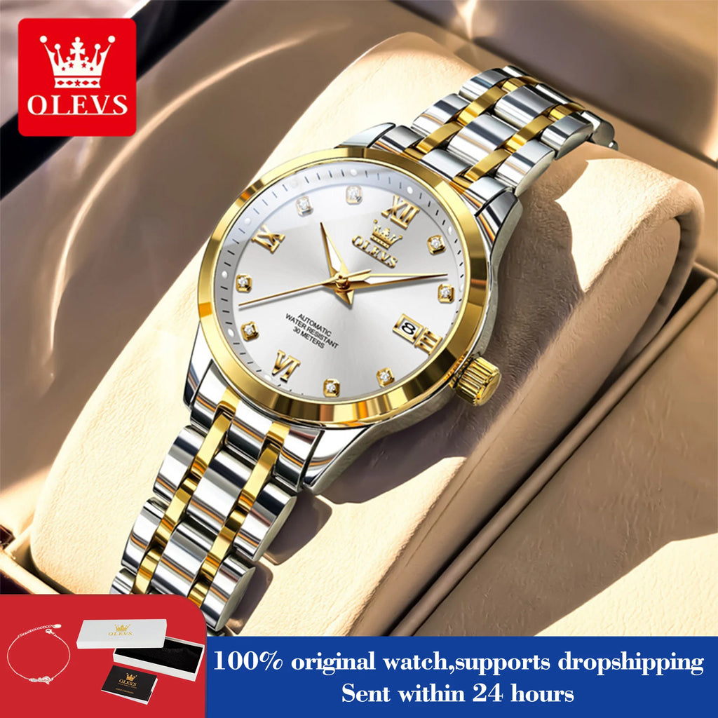 OLEVS 9946 Automatische Damenuhr Modische Diamantskala Original Mechanische Uhr Für Damen Kalender Luxus-Kleideruhr