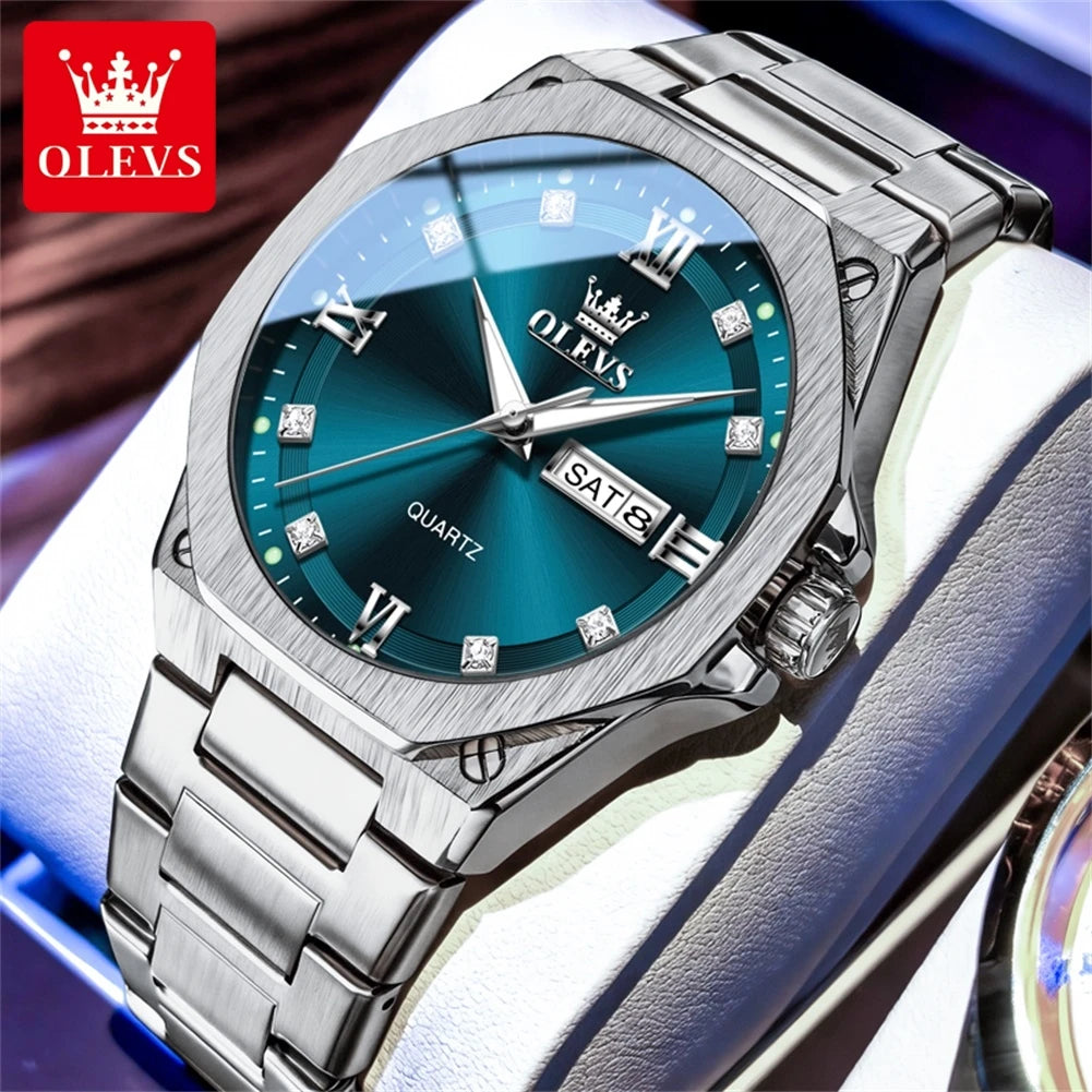 OLEVS 3736 Herrenuhren Wochentag Datum Quarzuhr Wasserdicht Leuchtend Römische Ziffern Edelstahl Luxusuhr Für Herren Reloj