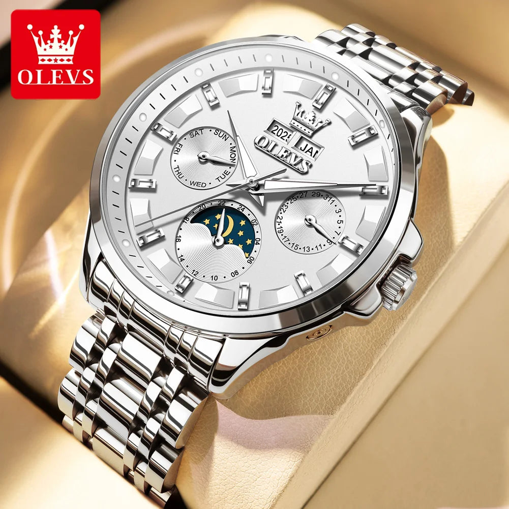 OLEVS 7070 Uhr Herren Original Mechanische Uhr für Männer Mondphase Kalender Wasserdicht Mode Automatische Handuhr Stahlband
