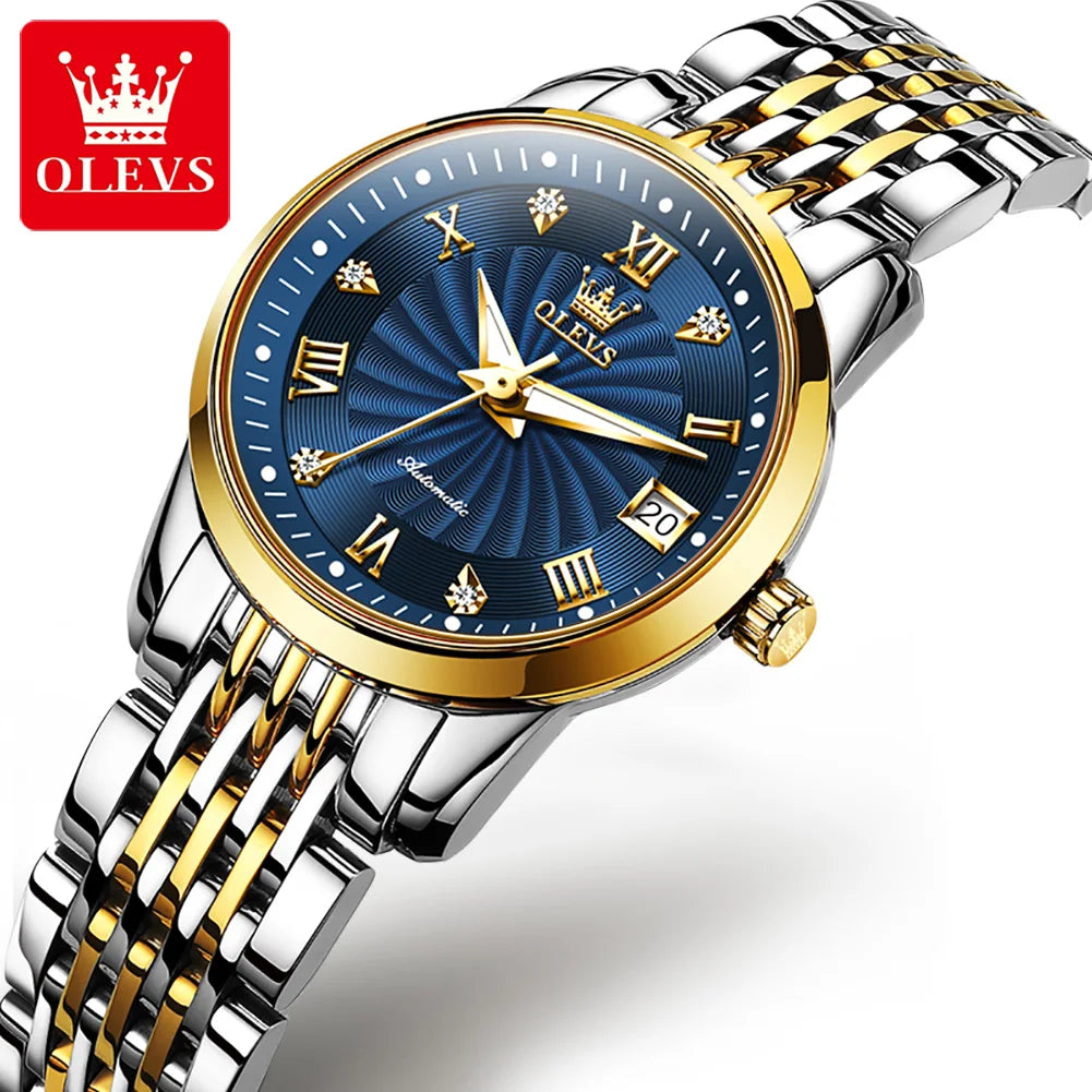 OLEVS 6630 Damenuhr Luxus Elegant Diamant Mechanische Damenuhren Wasserdicht Römische Skala Top-Marke Damen Handuhr