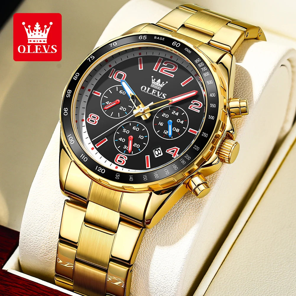 OLEVS TY714 Neue exklusive Mode-Quarz-Uhr für Herren 42mm Ziffern Großes Zifferblatt Edelstahl Herrenuhren Chronograph Zeigeruhr