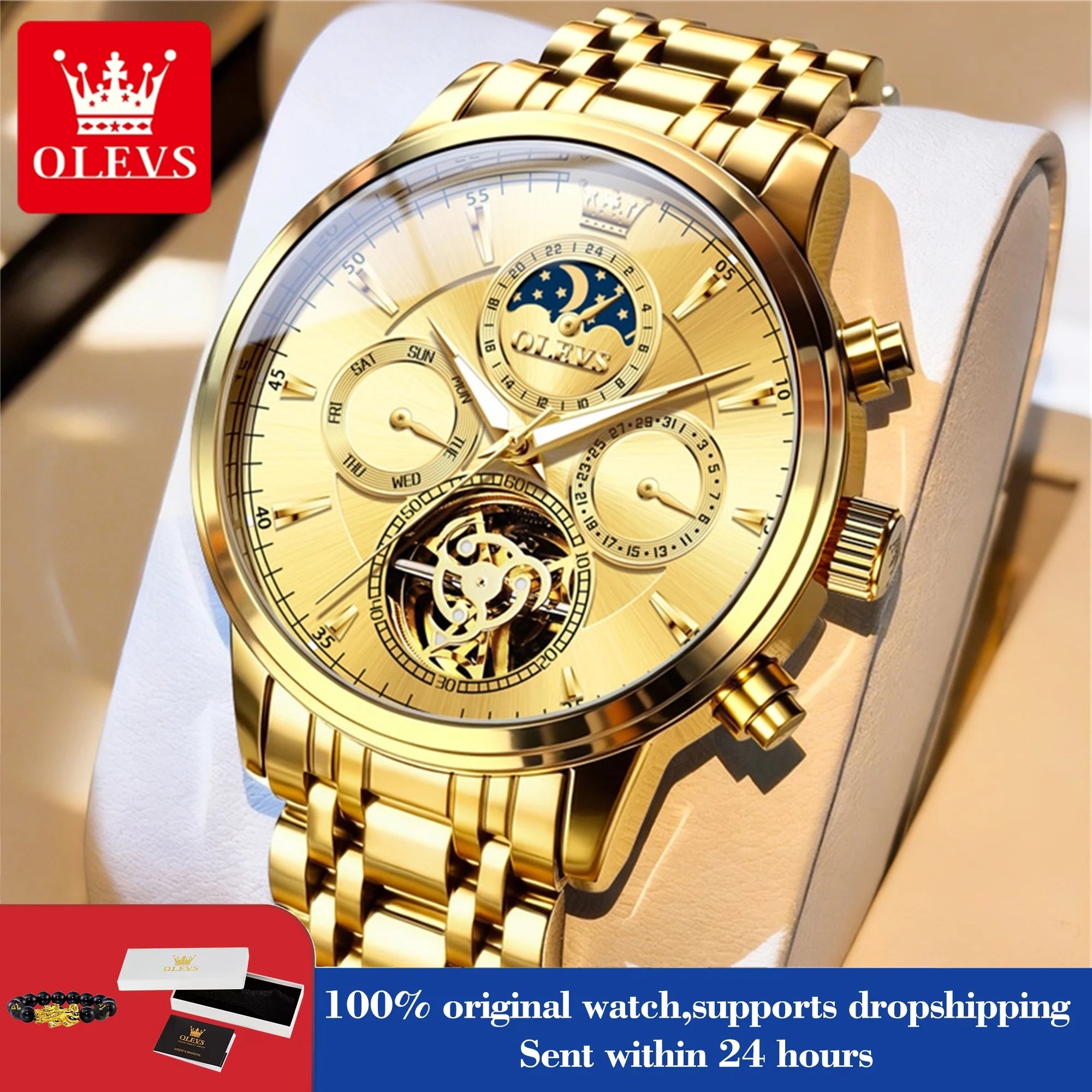 OLEVS 6746 Herrenuhr Business Fashion Skelett Automatische Mechanische Uhren für Männer Original Wasserdicht Leuchtende Herrenuhr