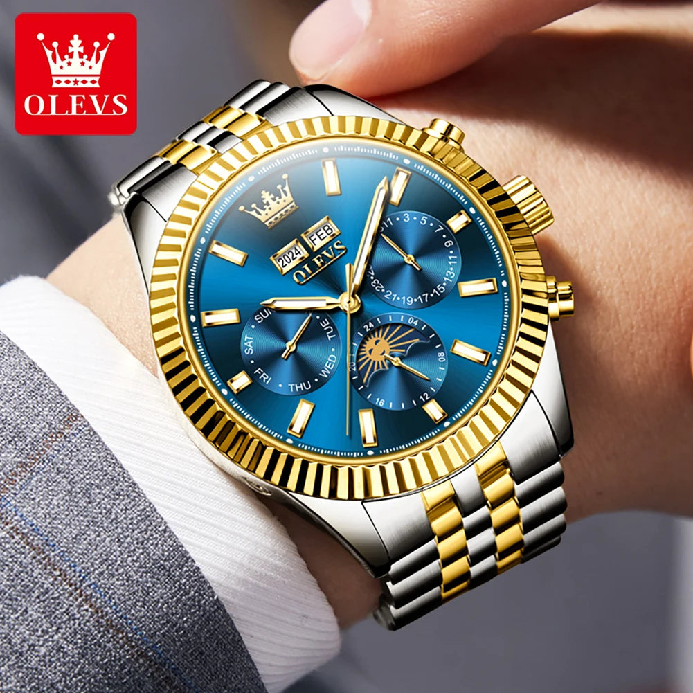 OLEVS 6688 Original Luxury Watches for Men Automatic Mechanical Wristwatch Stainless Steel Waterproof Multifunctional Man Watch