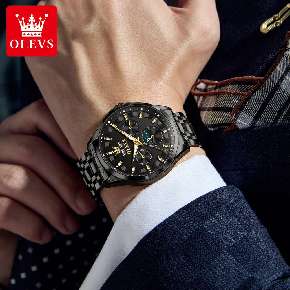 OLEVS 7070 Uhr Herren Original Mechanische Uhr für Männer Mondphase Kalender Wasserdicht Mode Automatische Handuhr Stahlband