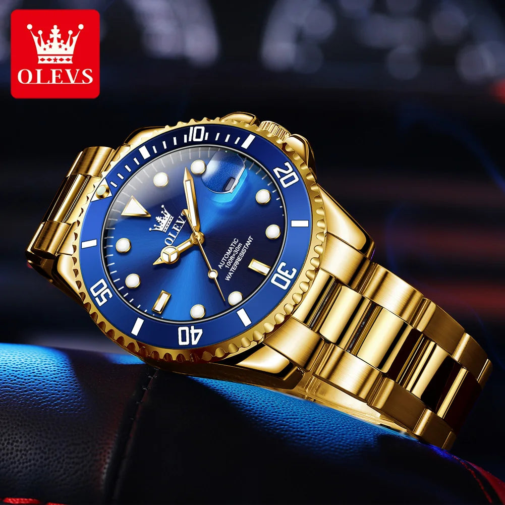 OLEVS Armbanduhr Herren Original Luxus Mechanische Uhr Edelstahl Wasserdicht Leuchtende Datumsanzeige Uhren für Herren Business Male Uhr