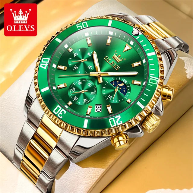 OLEVS 2870 Erkek Kol Saati 42.5mm Büyük Kadran Kronograf Ay Fazı Su Geçirmez Spor Saatler Orijinal Moda Kuvars Erkek Saati 2025