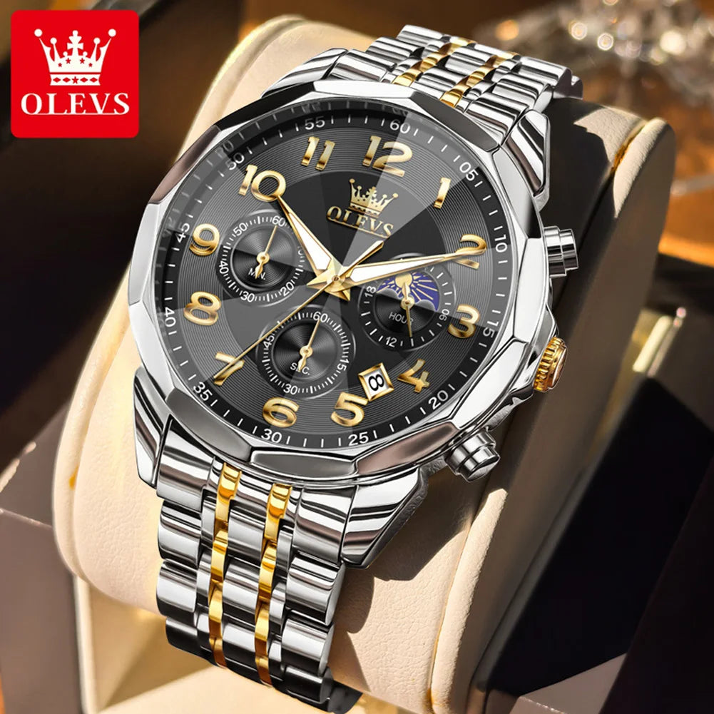 OLEVS 3676 Men's Watch Top Brand Number Scale Quartz Watch For Men 43mm Big Dial Chronograph Waterproof Fashion Man Hand Clock