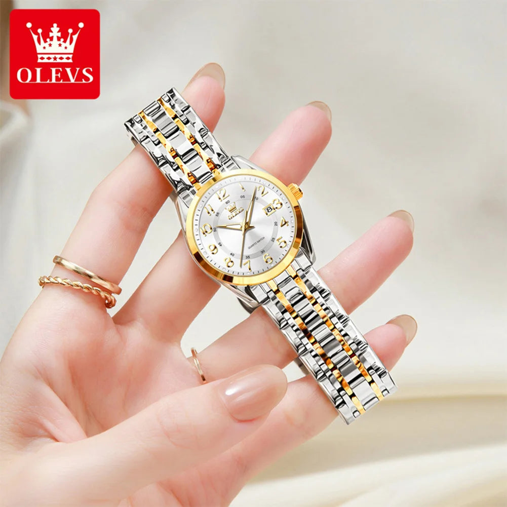 OLEVS 3666 Couple Watch Luxury Business Top Brand Waterproof Luminous Dress Hand Clock Original Number Scale Date Fashion Watch