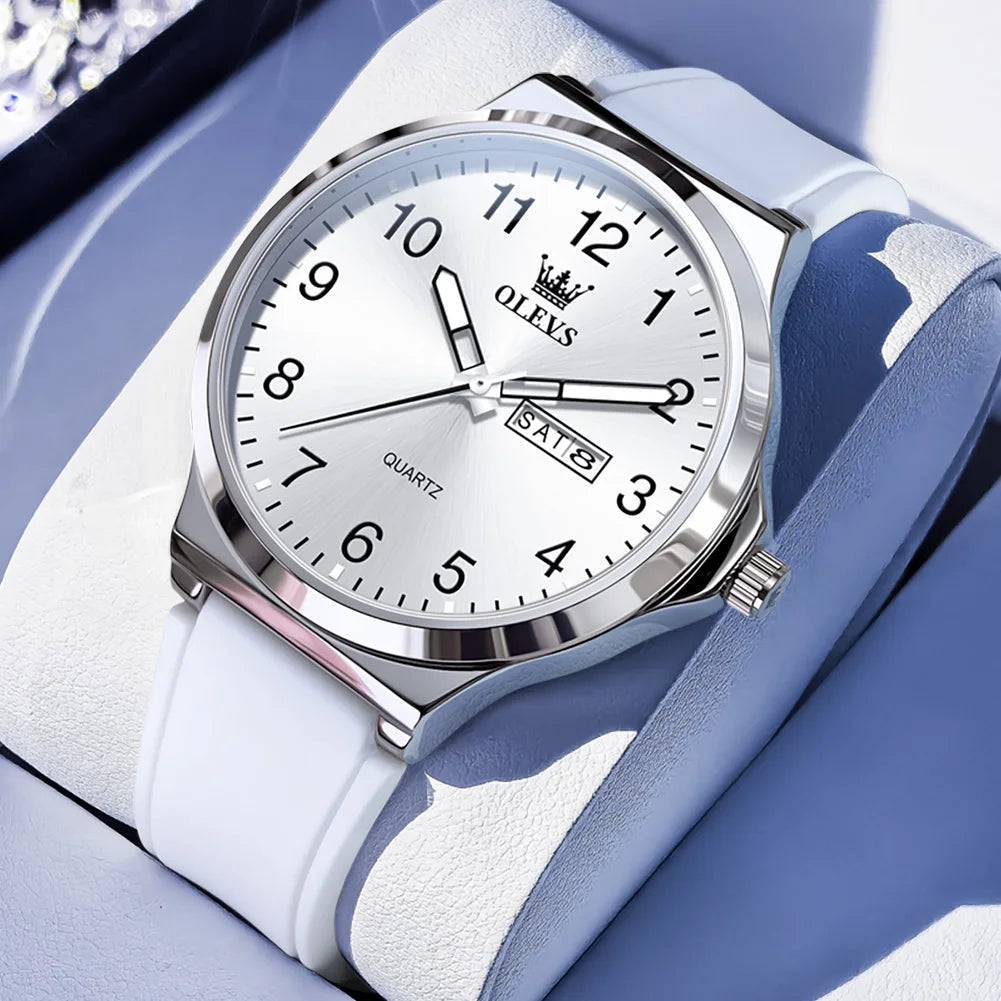 OLEVS 5647 Herrenuhr Mode Große Zifferblatt Quarzuhr Für Männer Ziffernskala Wasserdicht Leuchtend Dual Kalender Einfache Zeigeruhr
