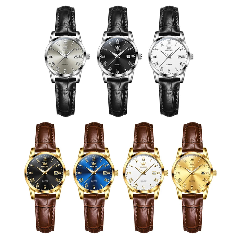 OLEVS 5892 Damenuhr Datum Quarzuhr für Damen Lederarmband Wasserdicht Damenuhr Mode Elegant Reloj