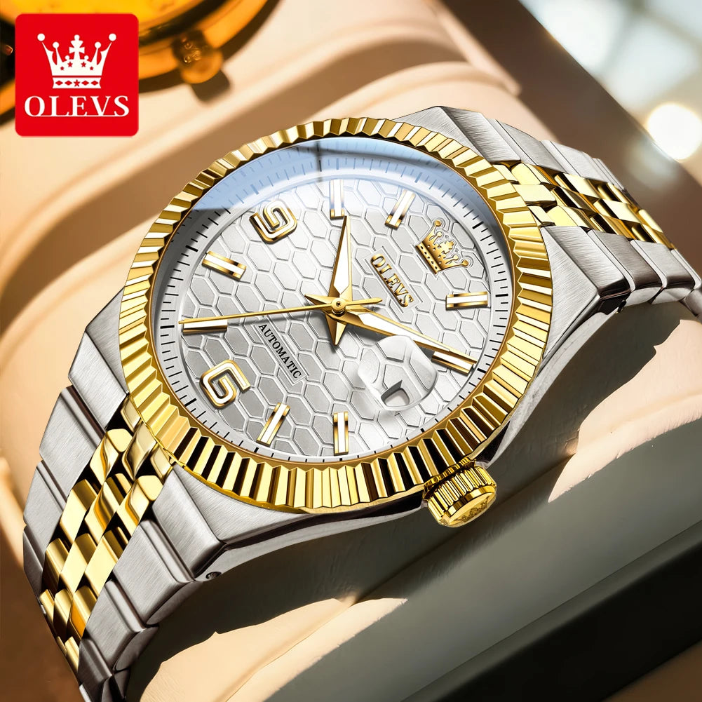 OLEVS 7105 Herrenuhr Original Luxus Automatische Mechanische Uhren Edelstahl Wasserdicht Leuchtende Datumsanzeige Uhren Geschenkbox