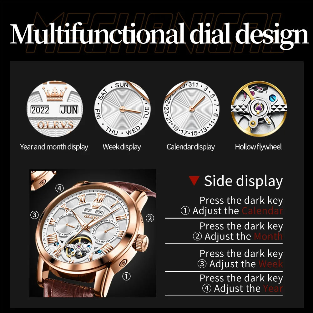 OLEVS 6668 Herren Automatikuhren Römische Skala Mechanische Uhr für Herren Top-Marke Wasserdichtes Automatikdatum Original Herren Handuhr