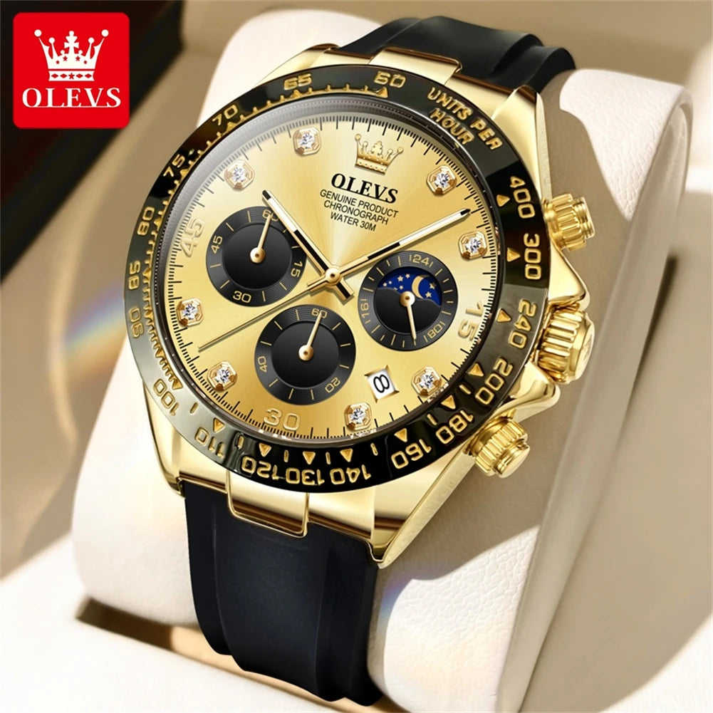 OLEVS Uhr Mondphase Quarzuhren für Herren Wasserdicht Leuchtendes Silikonarmband Business Herrenuhr Bestseller 2875