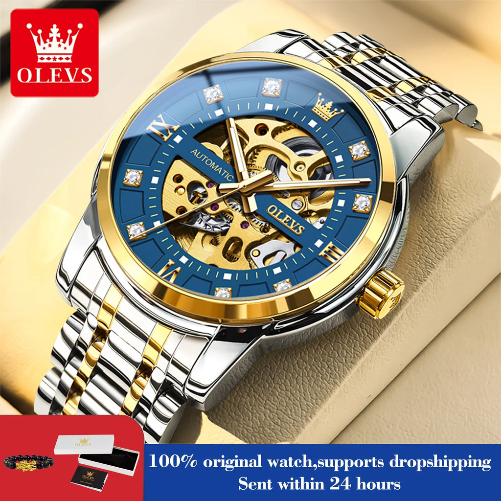 OLEVS 9901 Herrenuhr Skelett Mechanische Uhren für Herren Wasserdicht Leuchtend Herrenanzuguhr Original Luxusmarke