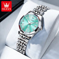 OLEVS 9931 Original Quarzuhren für Damen, Rauten-Spiegel, wasserdicht, leuchtend, Edelstahl-Armbanduhren, Kalender, Neu