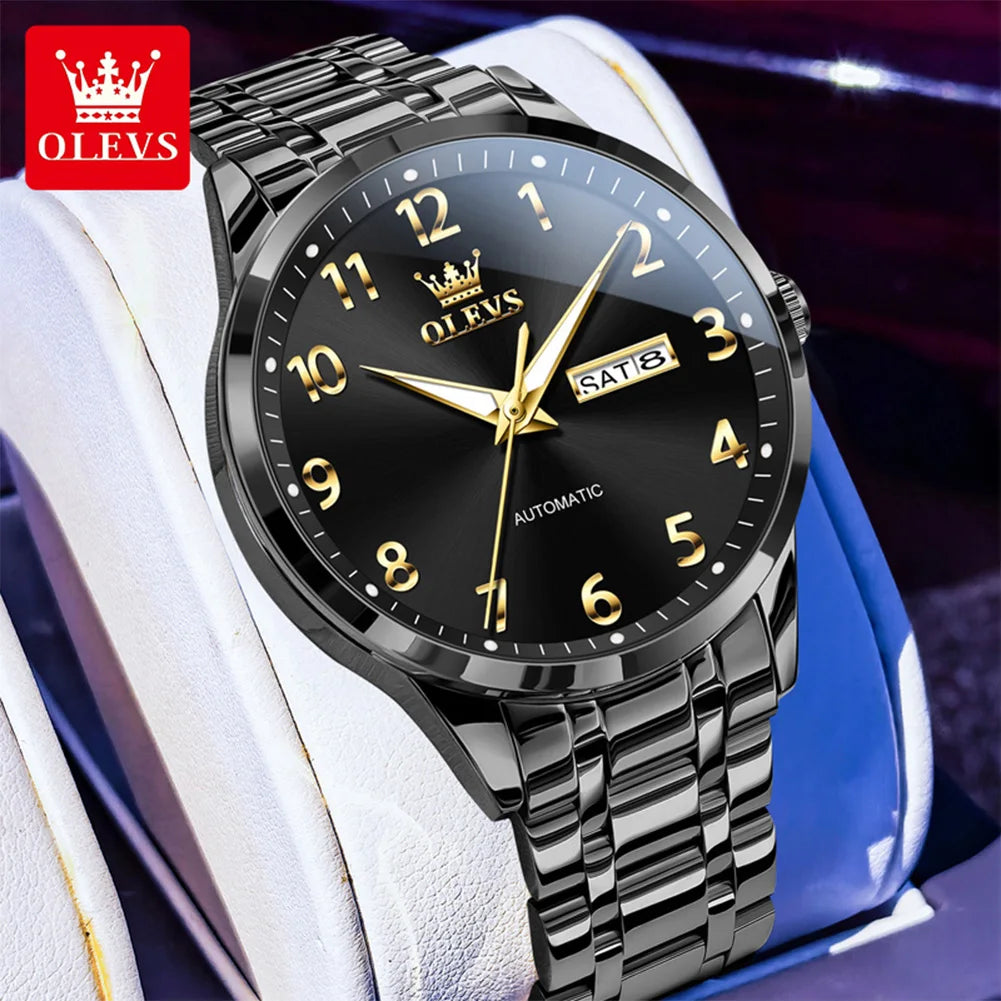 OLEVS 7078 Herren Automatikuhr Top-Marke Doppelte Kalender Mechanische Uhr Für Männer Ziffernblatt Business Armbanduhr Stahlarmband