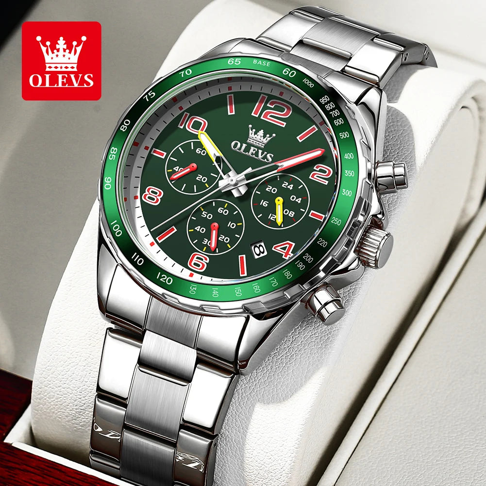 OLEVS TY714 Neue exklusive Mode-Quarz-Uhr für Herren 42mm Ziffern Großes Zifferblatt Edelstahl Herrenuhren Chronograph Zeigeruhr