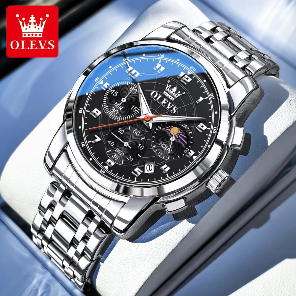 OLEVS Herrenuhren Business Original Multifunktions-Quarzuhr Wasserdicht Leuchtende Mondphase Herrenuhr Reloj 2983