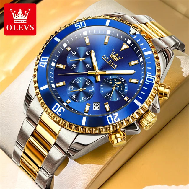 OLEVS 2870 Erkek Kol Saati 42.5mm Büyük Kadran Kronograf Ay Fazı Su Geçirmez Spor Saatler Orijinal Moda Kuvars Erkek Saati 2025