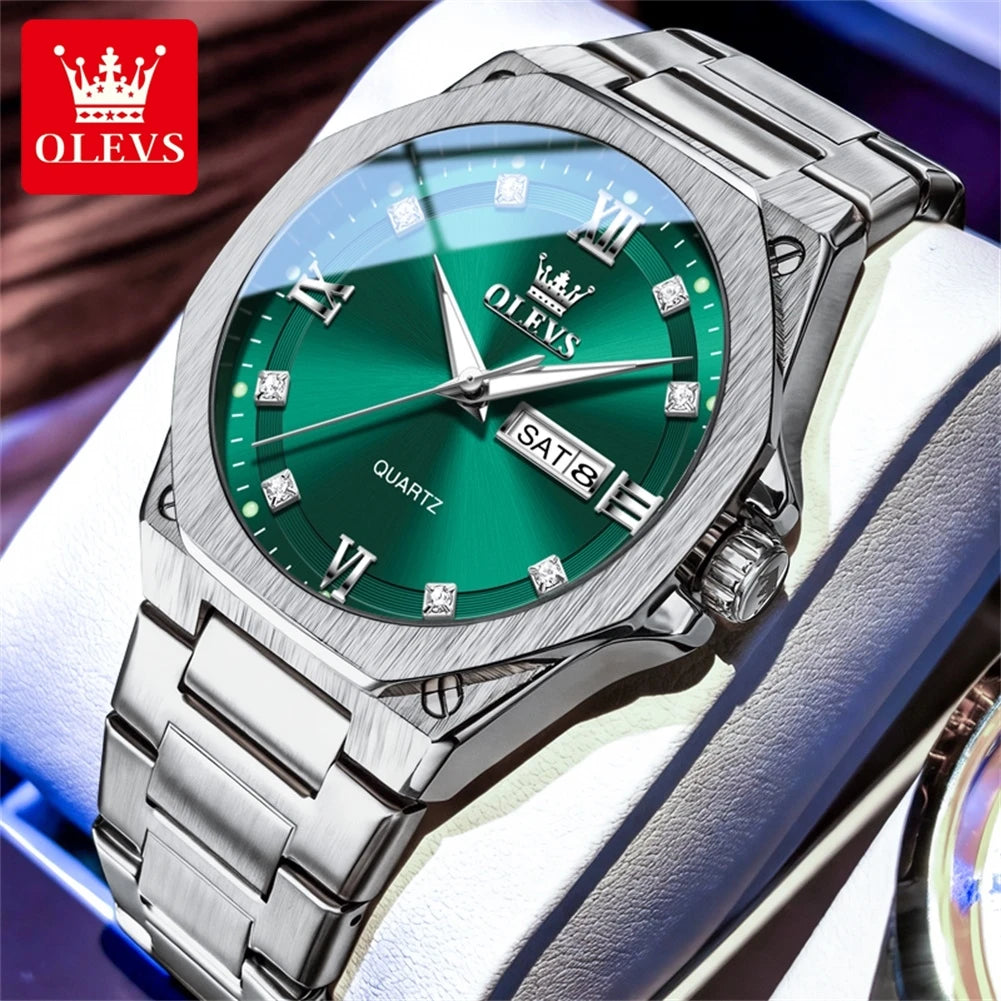 OLEVS 3736 Herrenuhren Wochentag Datum Quarzuhr Wasserdicht Leuchtend Römische Ziffern Edelstahl Luxusuhr Für Herren Reloj