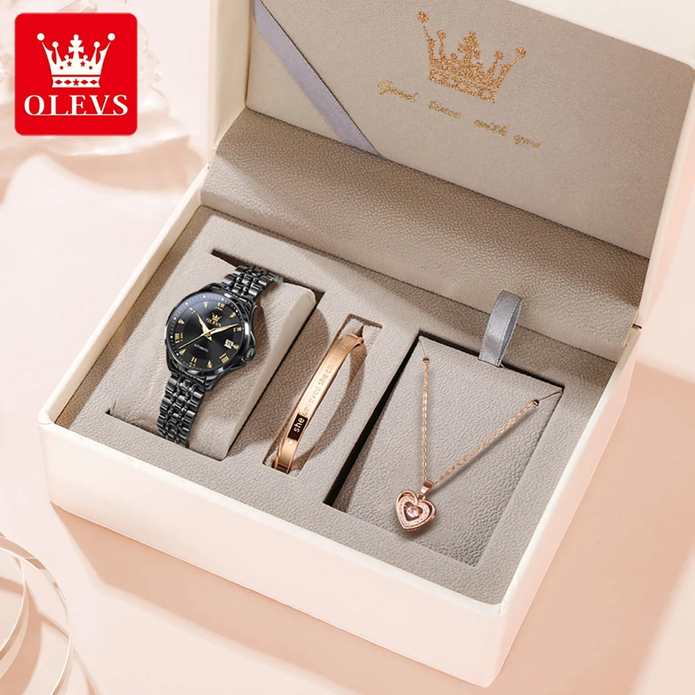OLEVS 6702 Damenuhr Stahlarmband Automatische Datumsanzeige Mechanische Uhr für Damen Römische Skala Luxus Leuchtend Wasserdicht Damenuhr