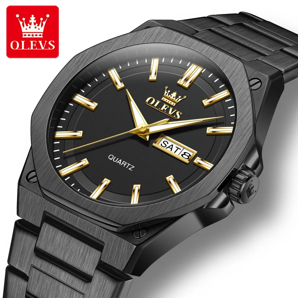 OLEVS Herrenuhren Quarzuhren Wasserdicht Leuchtend Wochentag Datum Edelstahl Luxus-Goldarmbanduhren Für Herren Reloj 3733