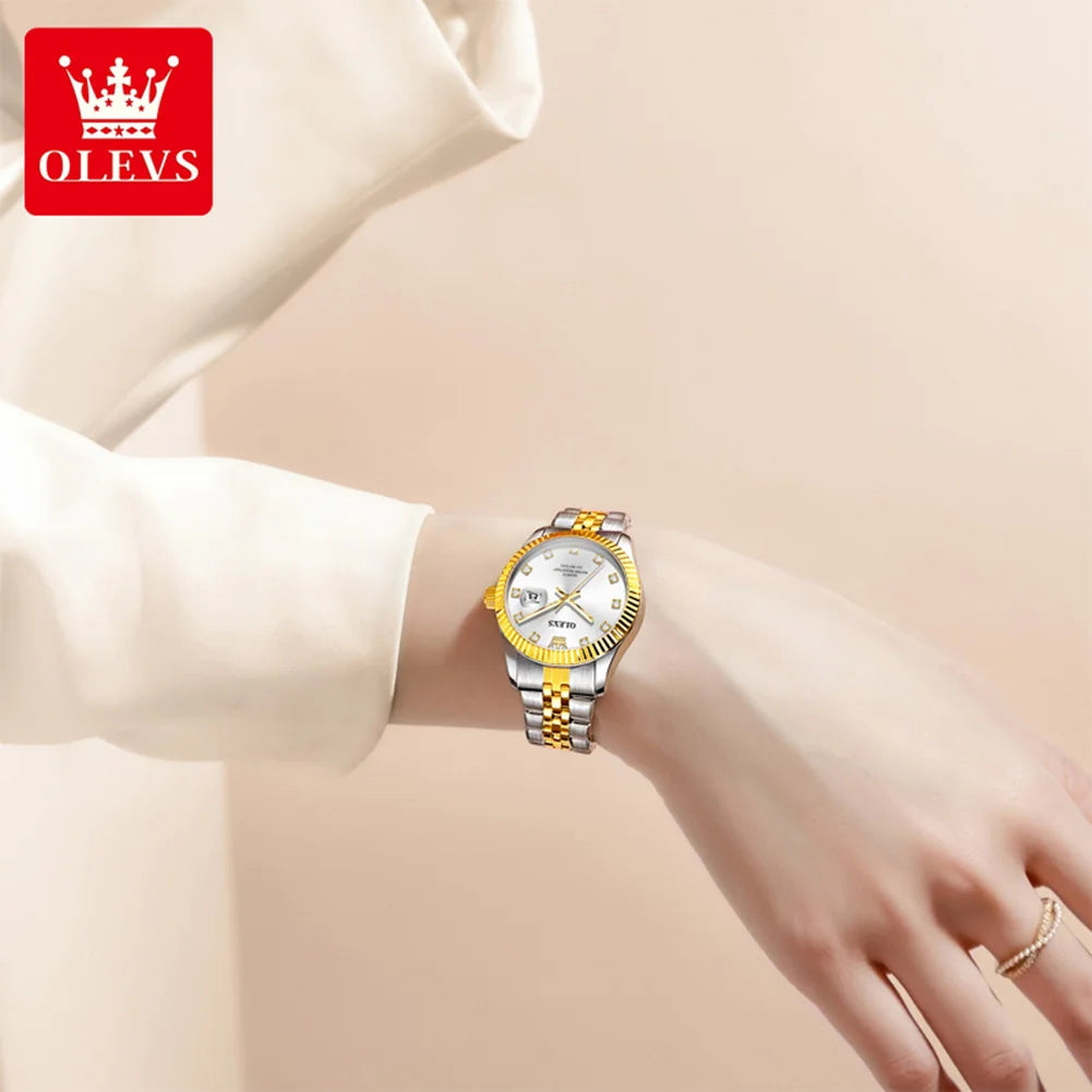 OLEVS 3705 Damenuhr 30M Wasserdicht Datumsquarz Armbanduhr Für Frauen Hohe Härte Spiegel Diamantskala Luxus Damen Quarzuhr