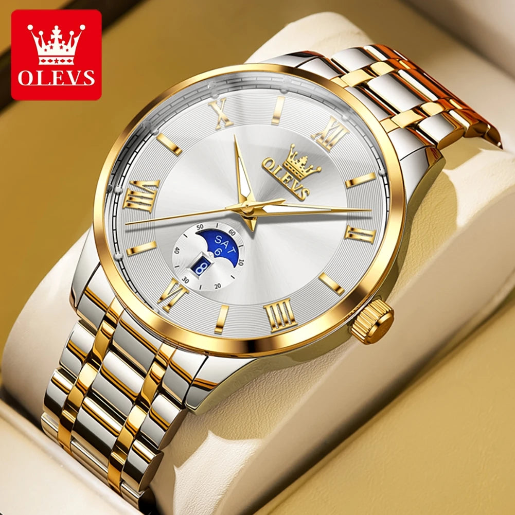 OLEVS 3638 Watch For Men Business Waterproof Luminous Roman Scale Fashion Quartz Hand Clock Week Date Display Original Man Watch