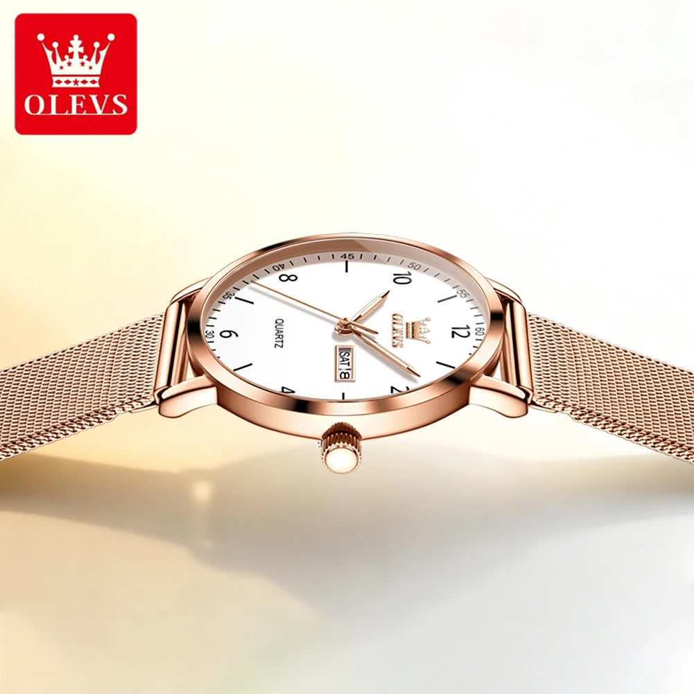 OLEVS 2996 Damenuhren Original Elegante schmale Quarzuhr Wasserdicht Dual-Kalenderanzeige Uhren für Damen Geschenkbox Reloj