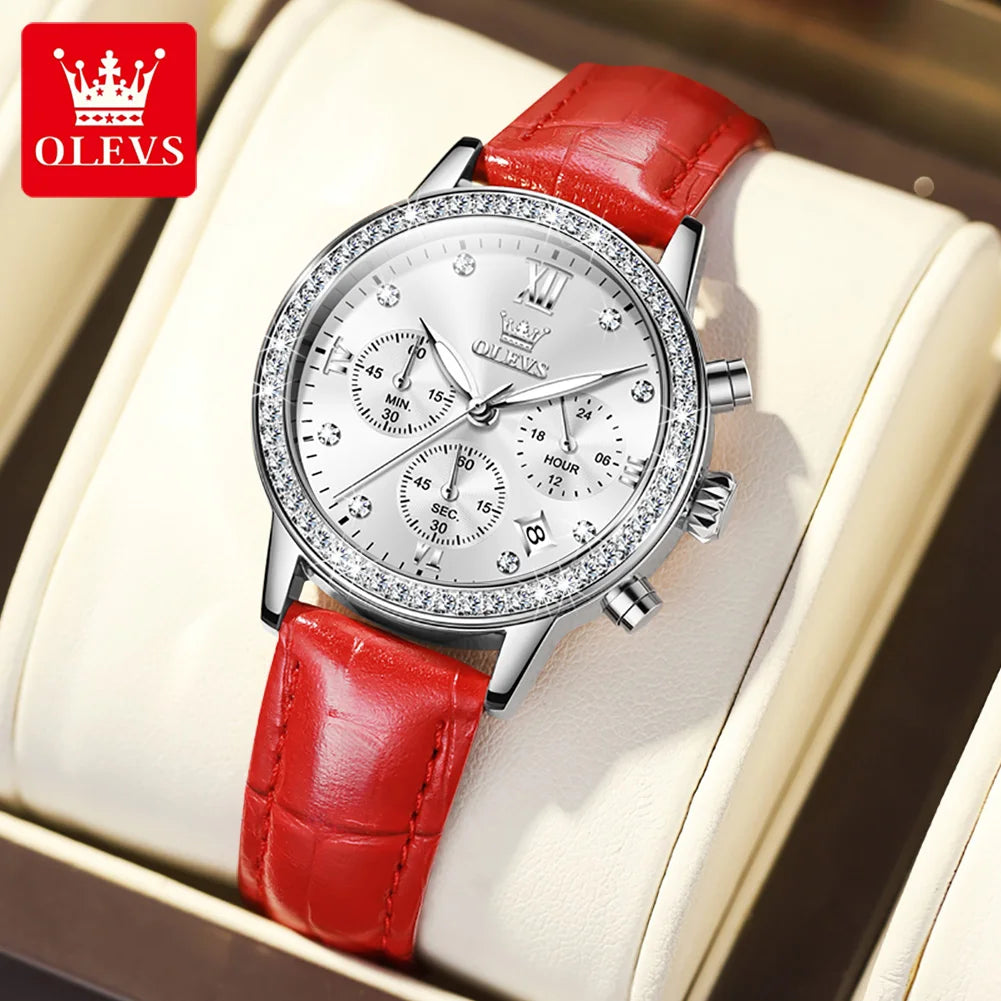 OLEVS 9933 Damen-Armbanduhr Luxus Diamant Quarz Uhr für Damen Chronograph Kalender Top Marke Armbanduhr Wasserdicht Leuchtend