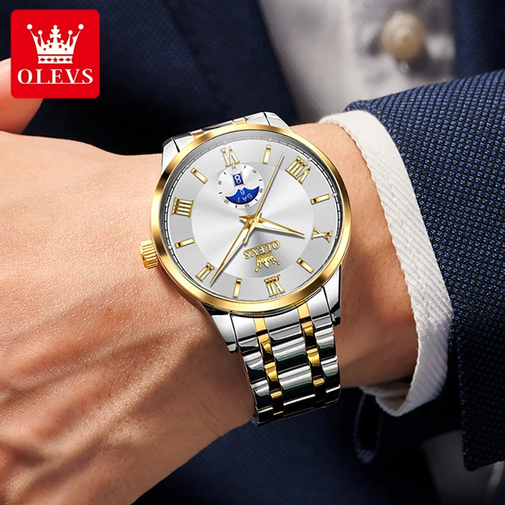 OLEVS 3638 Watch For Men Business Waterproof Luminous Roman Scale Fashion Quartz Hand Clock Week Date Display Original Man Watch