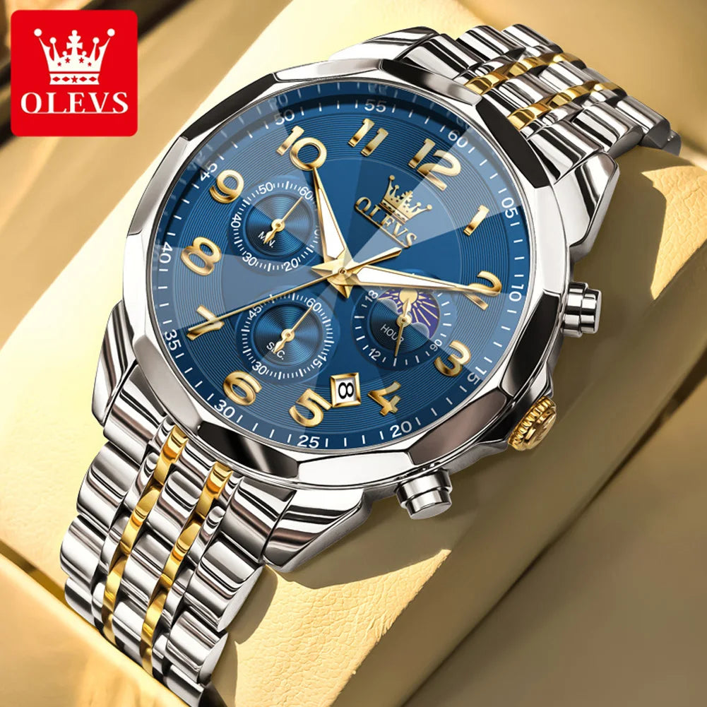 OLEVS 3676 Men's Watch Top Brand Number Scale Quartz Watch For Men 43mm Big Dial Chronograph Waterproof Fashion Man Hand Clock