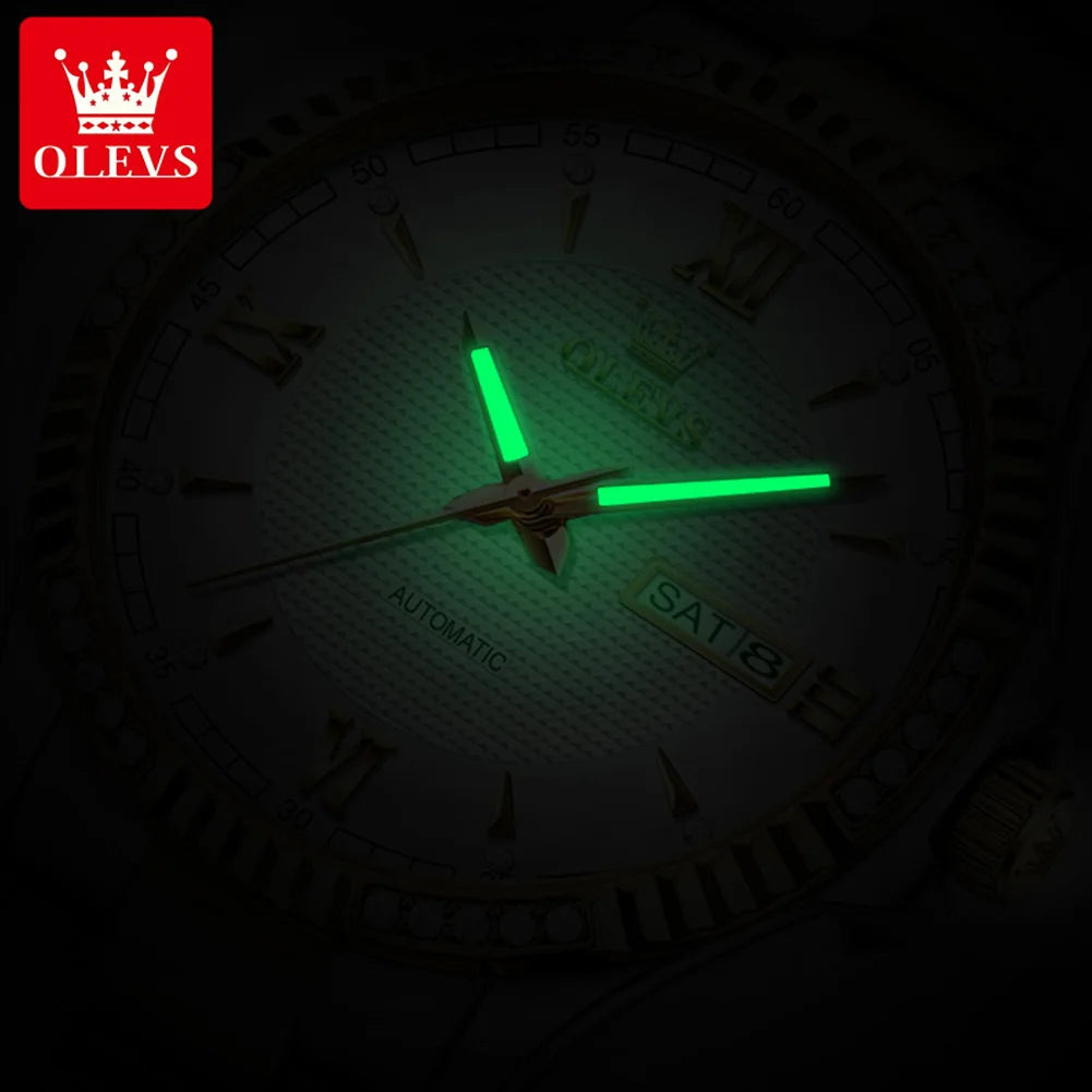 OLEVS Uhren Herren 6676 Stahlband Automatische Mechanische Uhren Für Herren Wasserdicht Handuhr Doppeltes Kalender Luxus Original